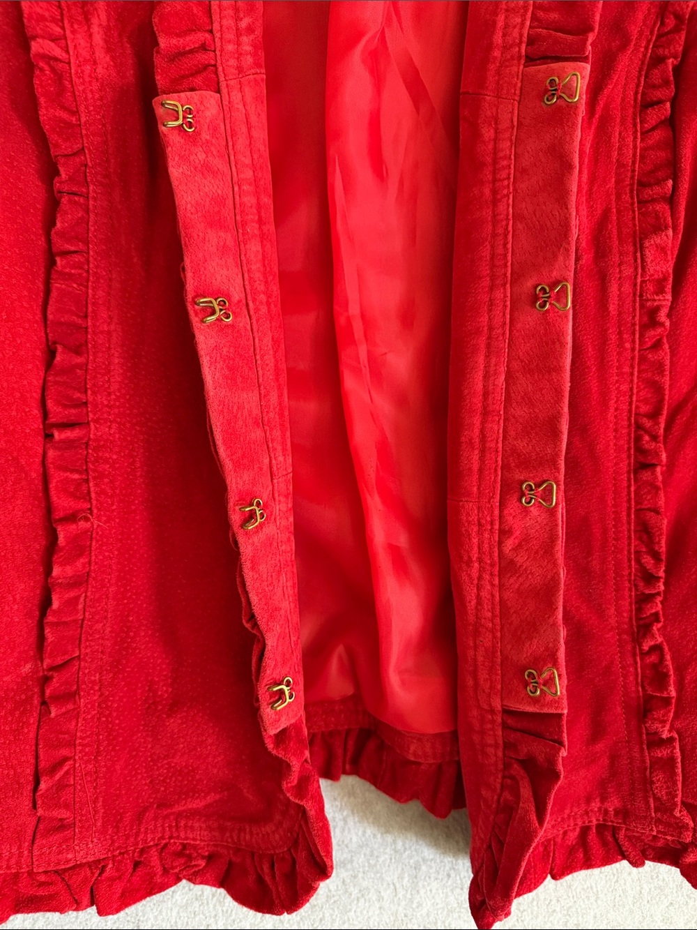 Vintage Suede Leather Red Ruffled Women's Jacket Medium Boho Whimsigoth Witchy - Picture 11 of 16